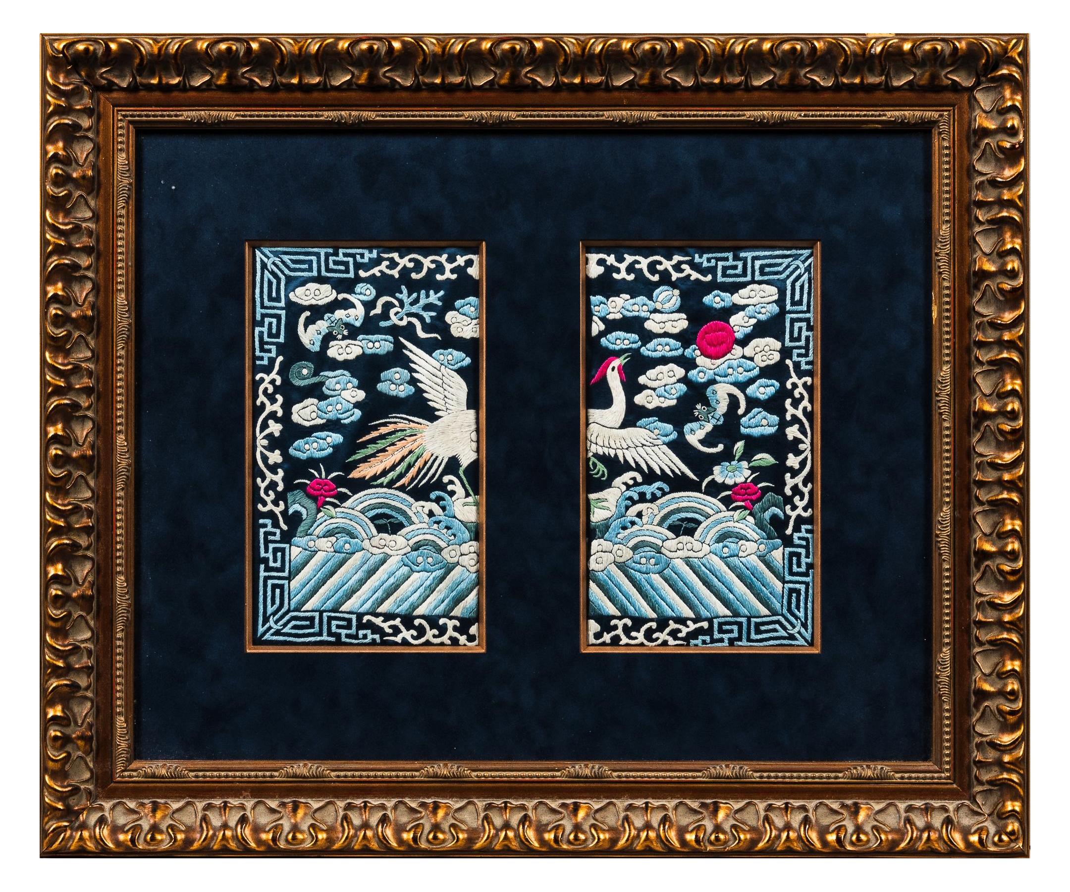 Framed Chinese Qing Dynasty Embroidered Fifth Rank Badge 5