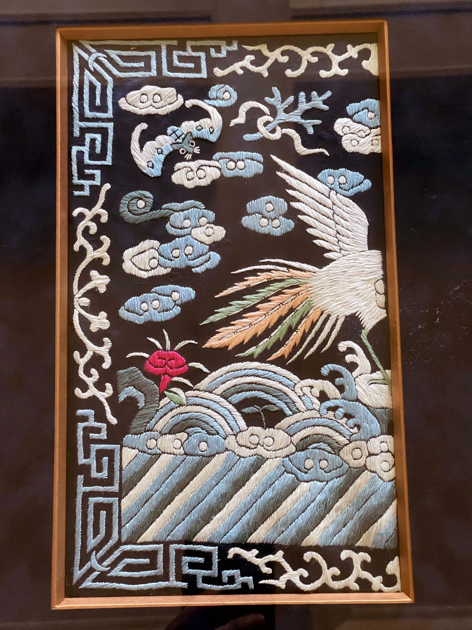 Chinese Export Framed Chinese Qing Dynasty Embroidered Fifth Rank Badge