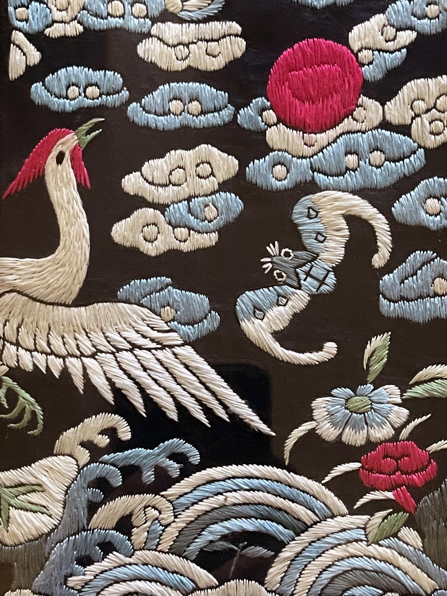 19th Century Framed Chinese Qing Dynasty Embroidered Fifth Rank Badge