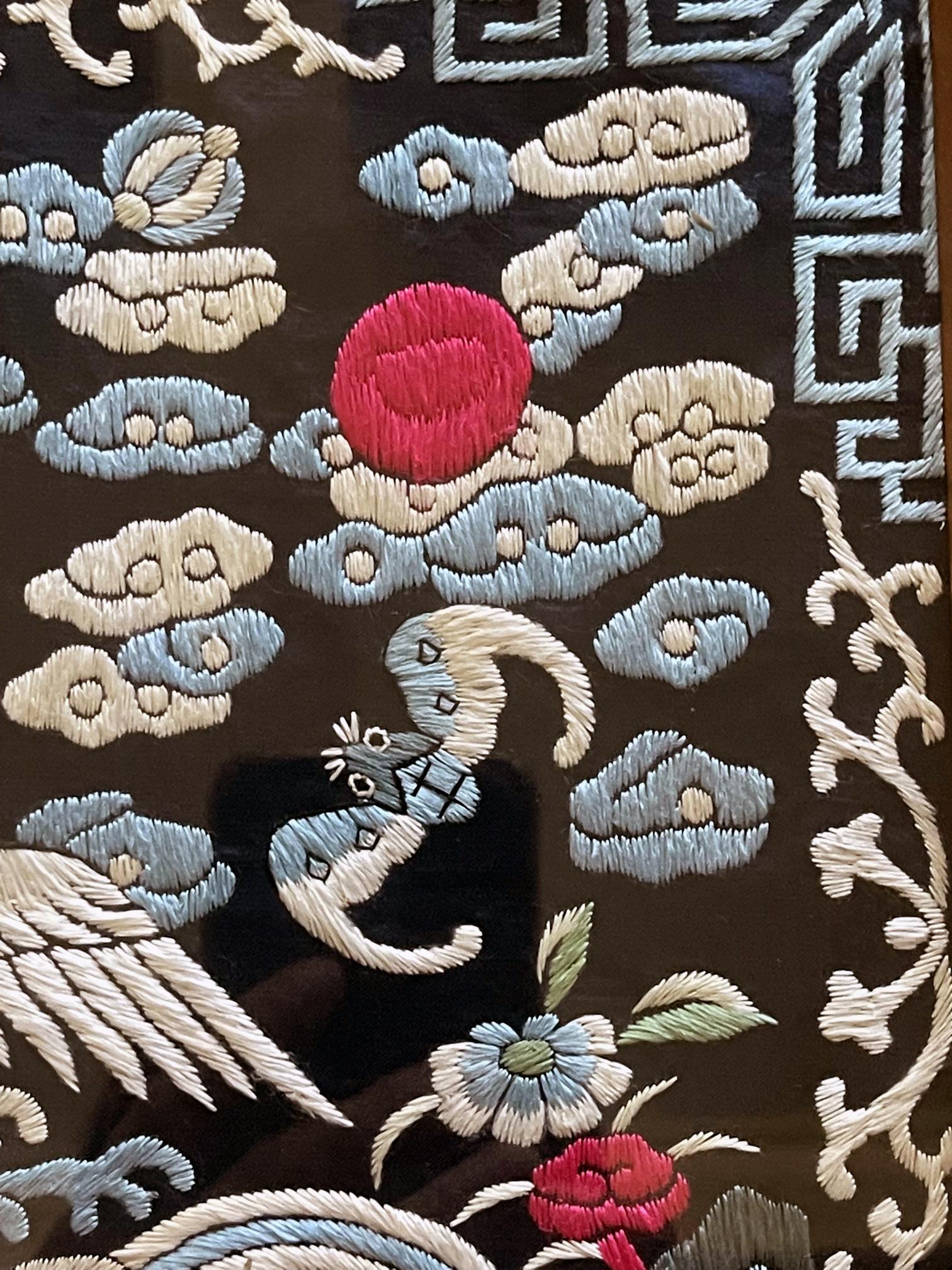 Silk Framed Chinese Qing Dynasty Embroidered Fifth Rank Badge