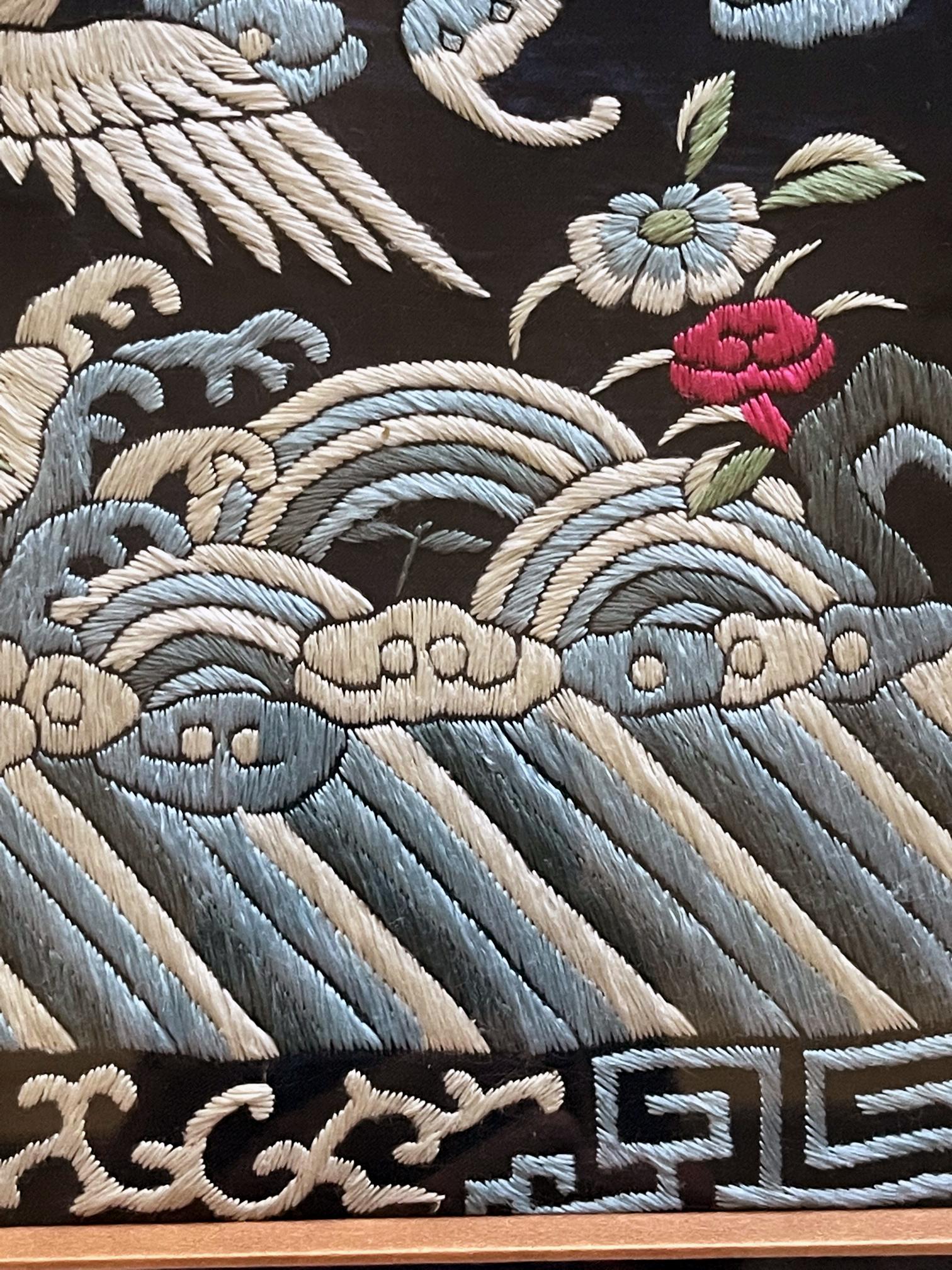 Framed Chinese Qing Dynasty Embroidered Fifth Rank Badge 1