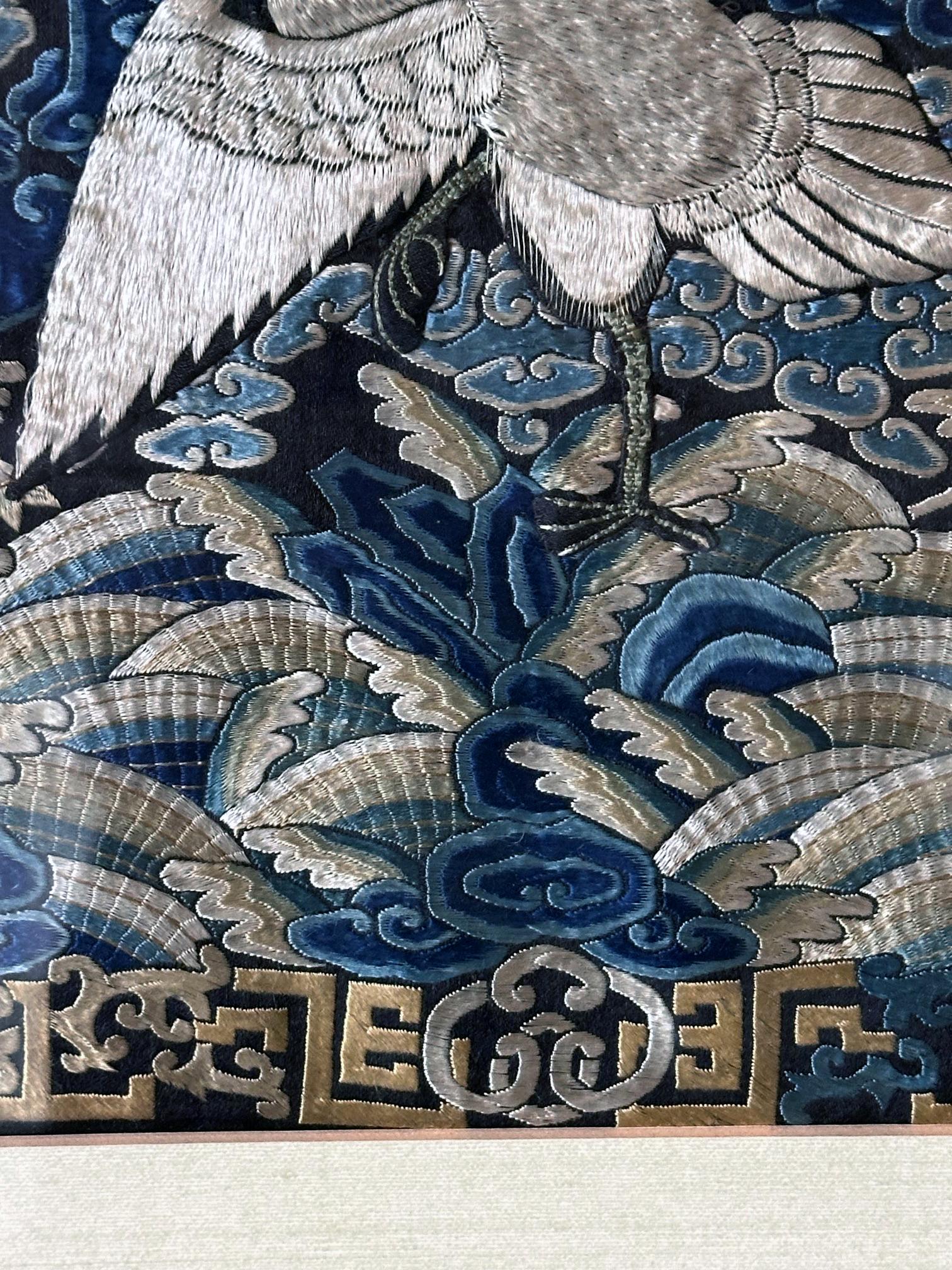 Framed Chinese Qing Dynasty Embroidered Sixth Rank Badge 6