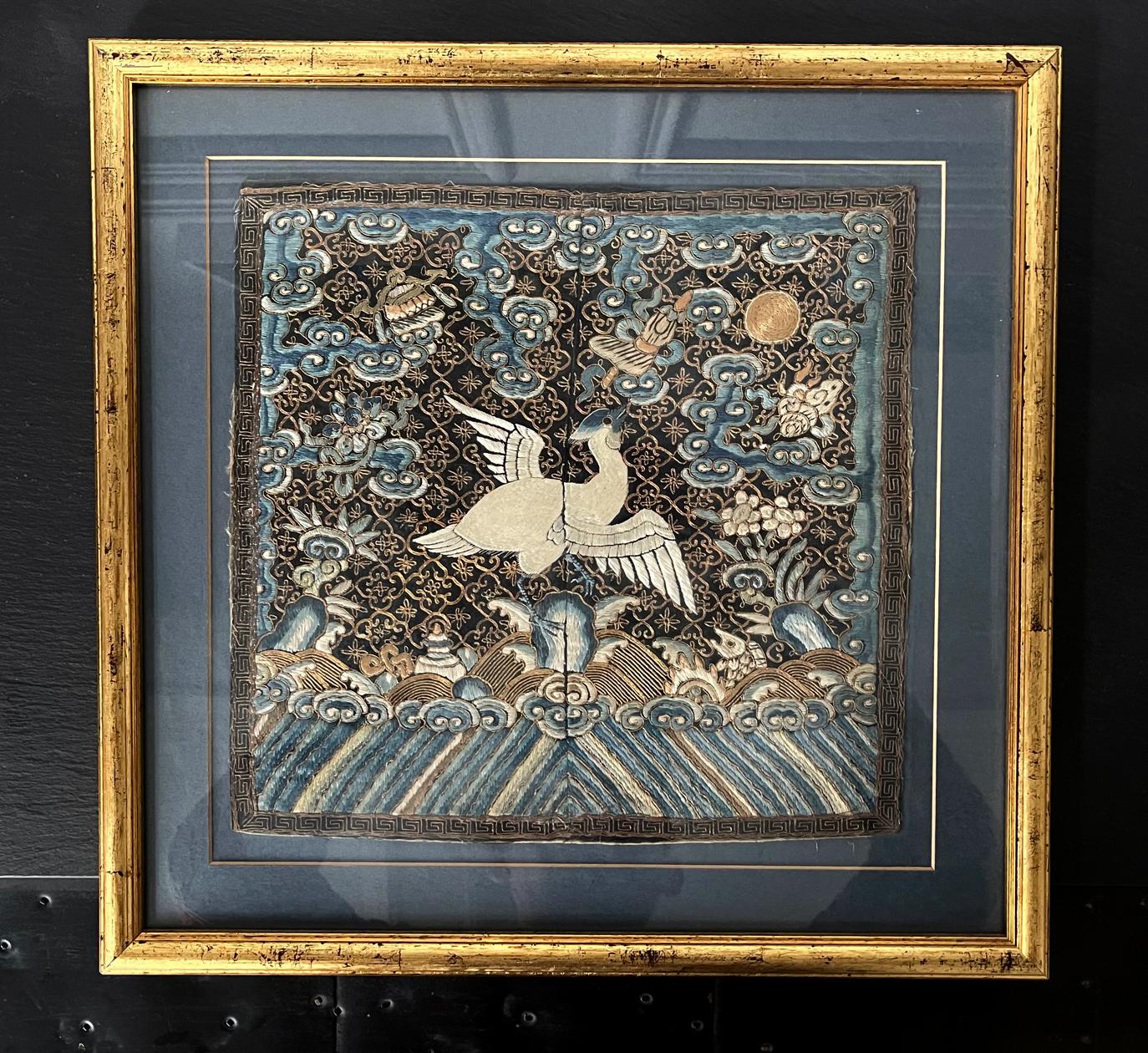 Framed Chinese Qing Dynasty Embroidered Sixth Rank Badge 4