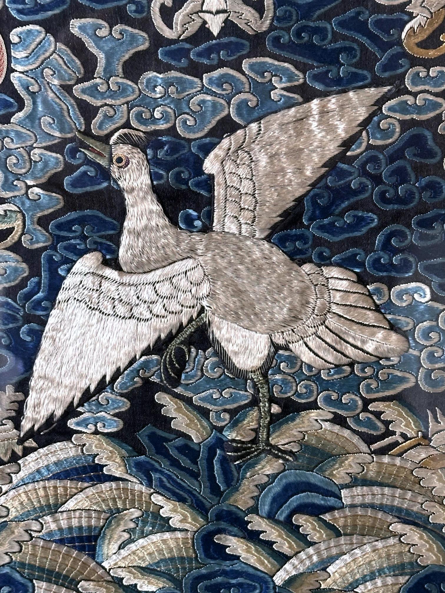 19th Century Framed Chinese Qing Dynasty Embroidered Sixth Rank Badge