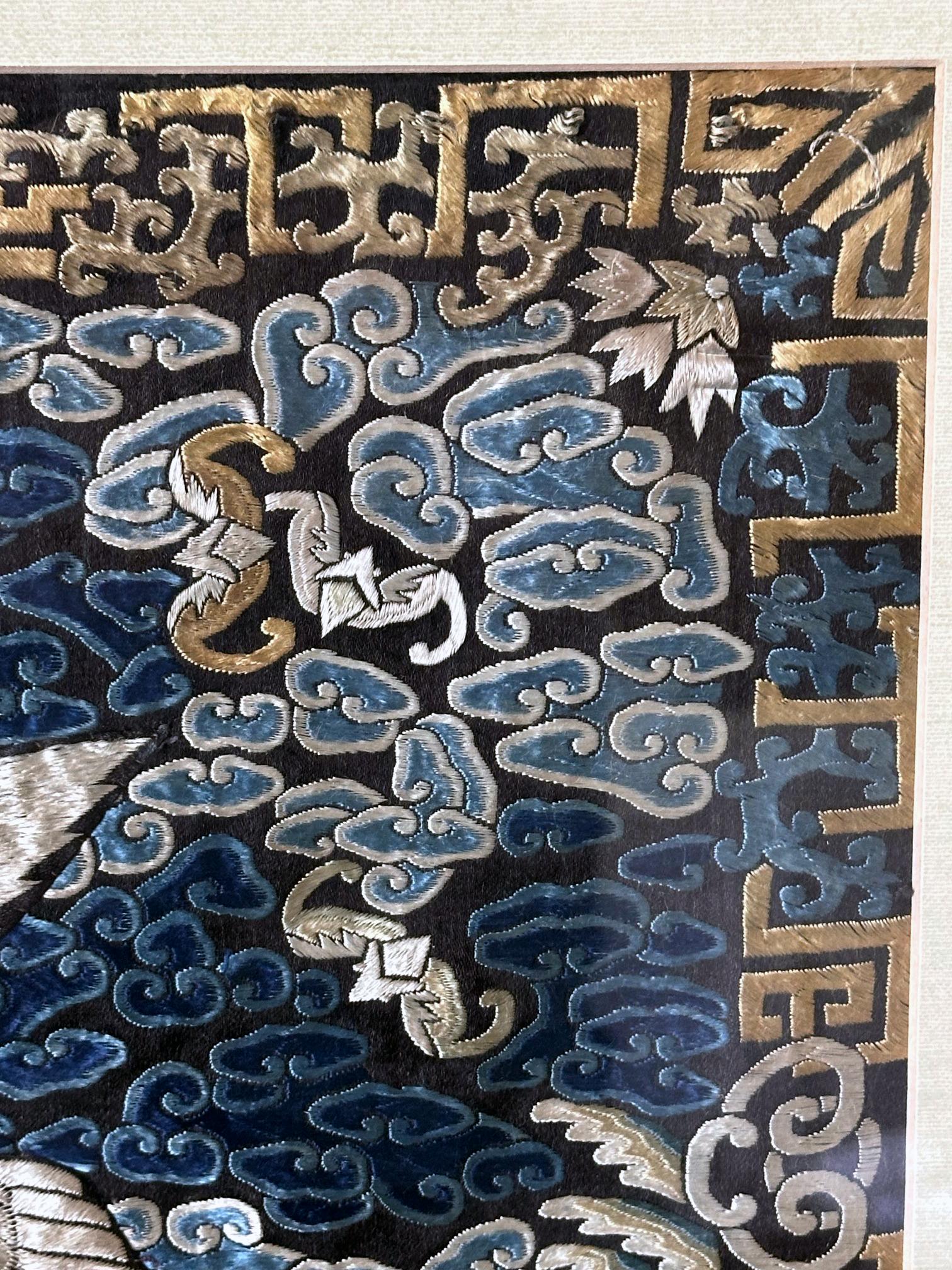 Silk Framed Chinese Qing Dynasty Embroidered Sixth Rank Badge