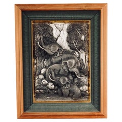 Framed Chinese Sculpture of Silver-Pewter Fruits