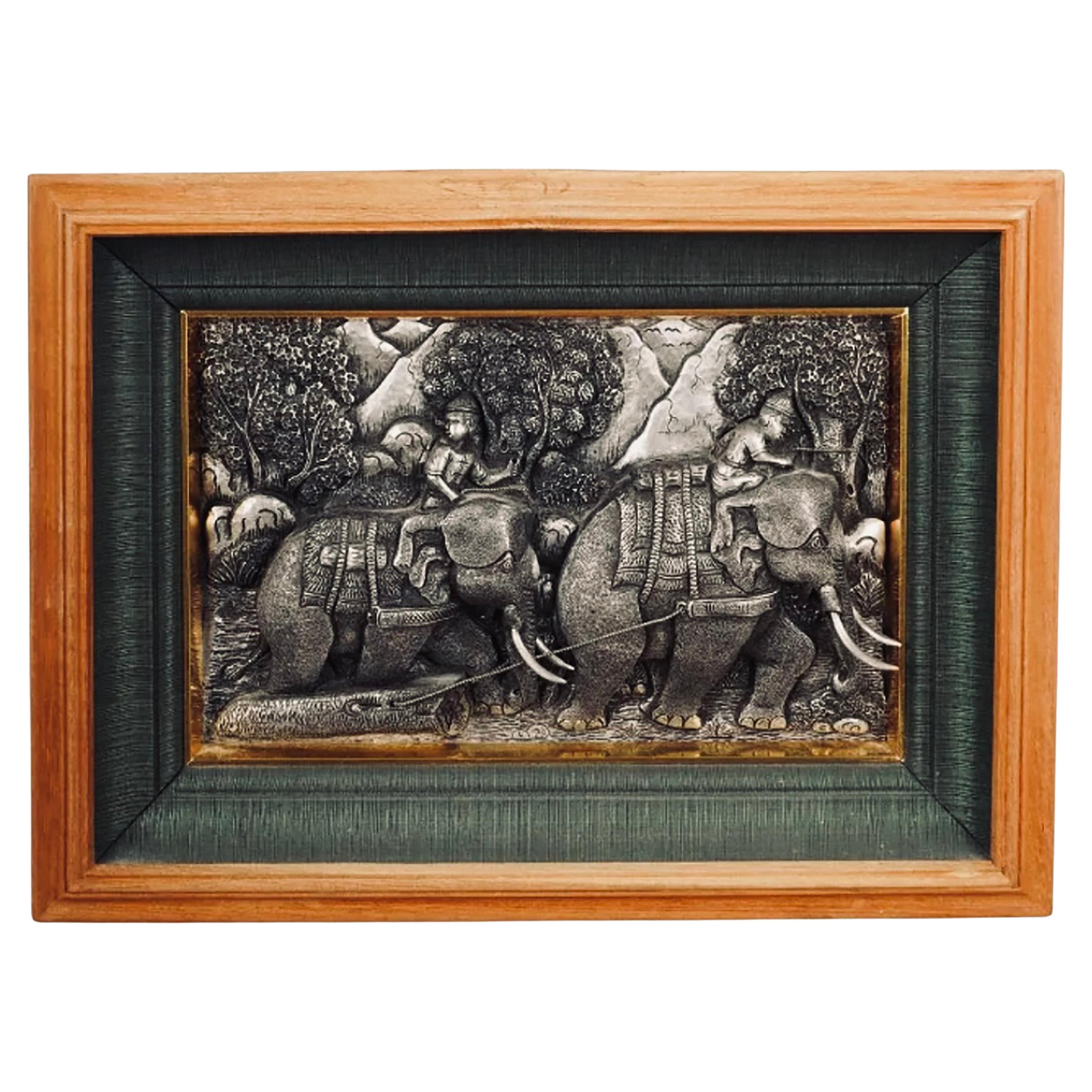 Framed Chinese Sculpture of Silver-Pewter Fruits For Sale
