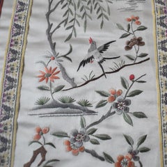 Framed Chinese Silk Embroidered Tapestry Panel with Cranes and Floral Motif