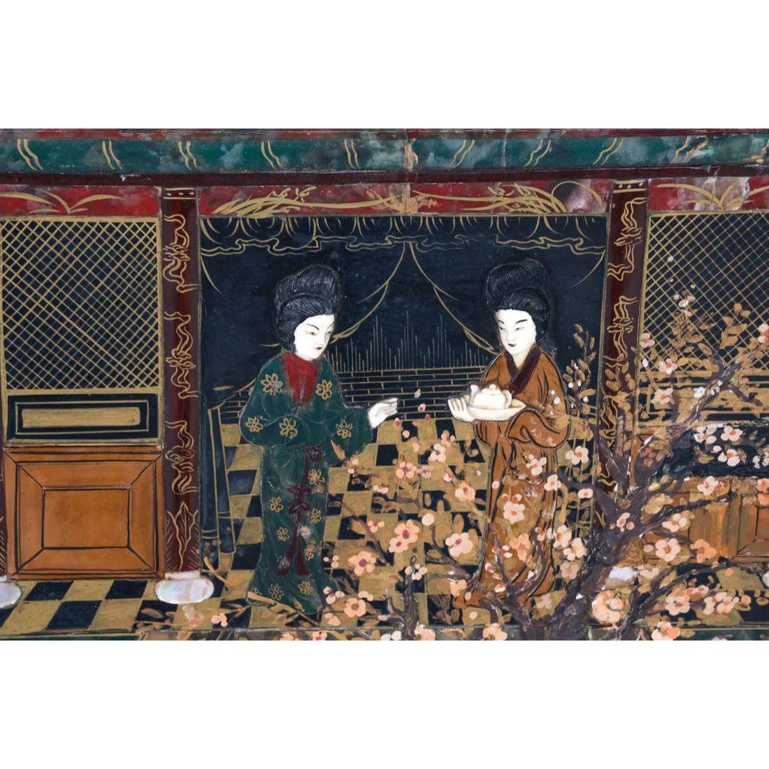 Framed Chinoiserie Panel With Stone Inlay In Good Condition For Sale In Locust Valley, NY