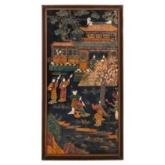 Pannello incorniciato con intarsi in pietra di Chinoiserie
