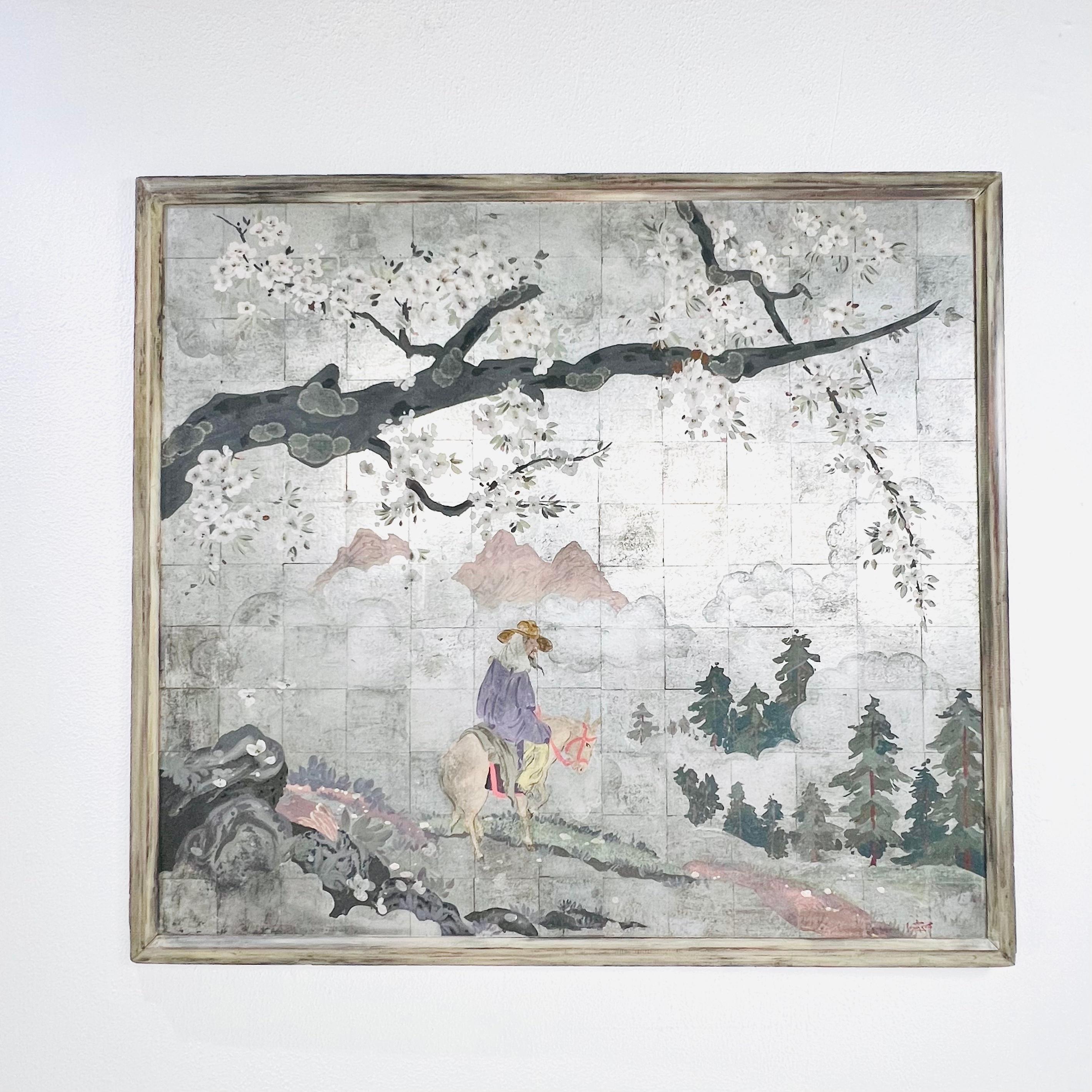 Framed Chinoiserie Style Silver Leaf Panel For Sale 10