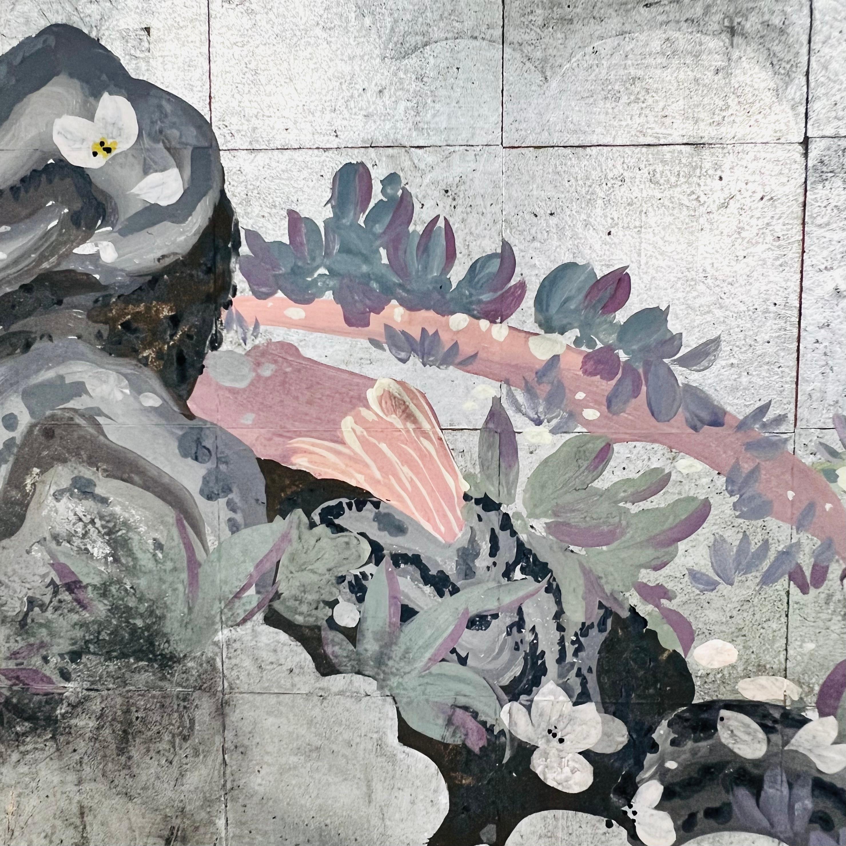 20th Century Framed Chinoiserie Style Silver Leaf Panel For Sale