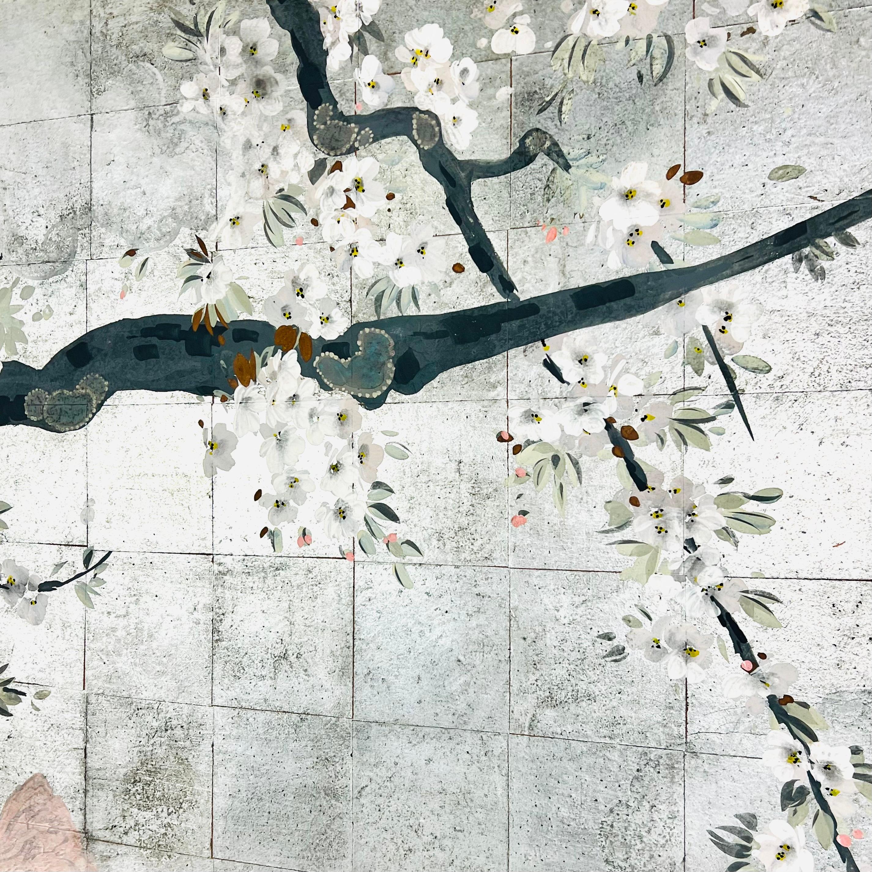 Framed Chinoiserie Style Silver Leaf Panel For Sale 2