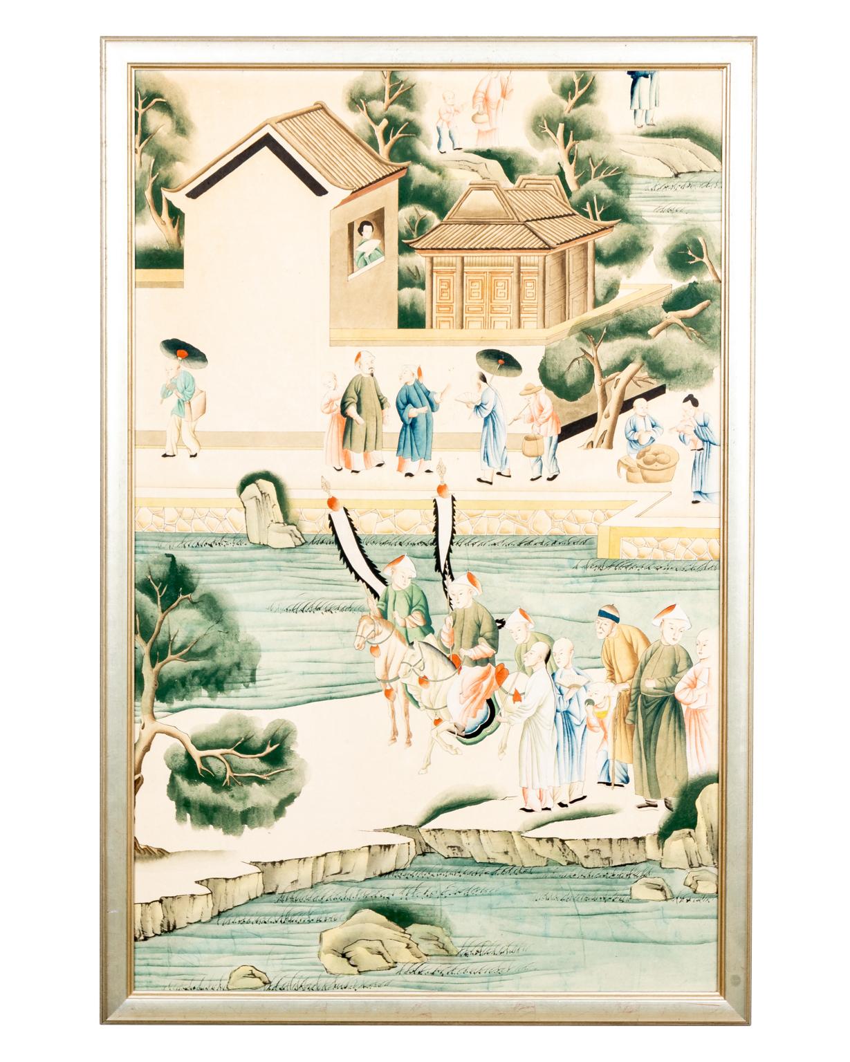 20th Century Framed Chinoiserie Wall Paper Panels