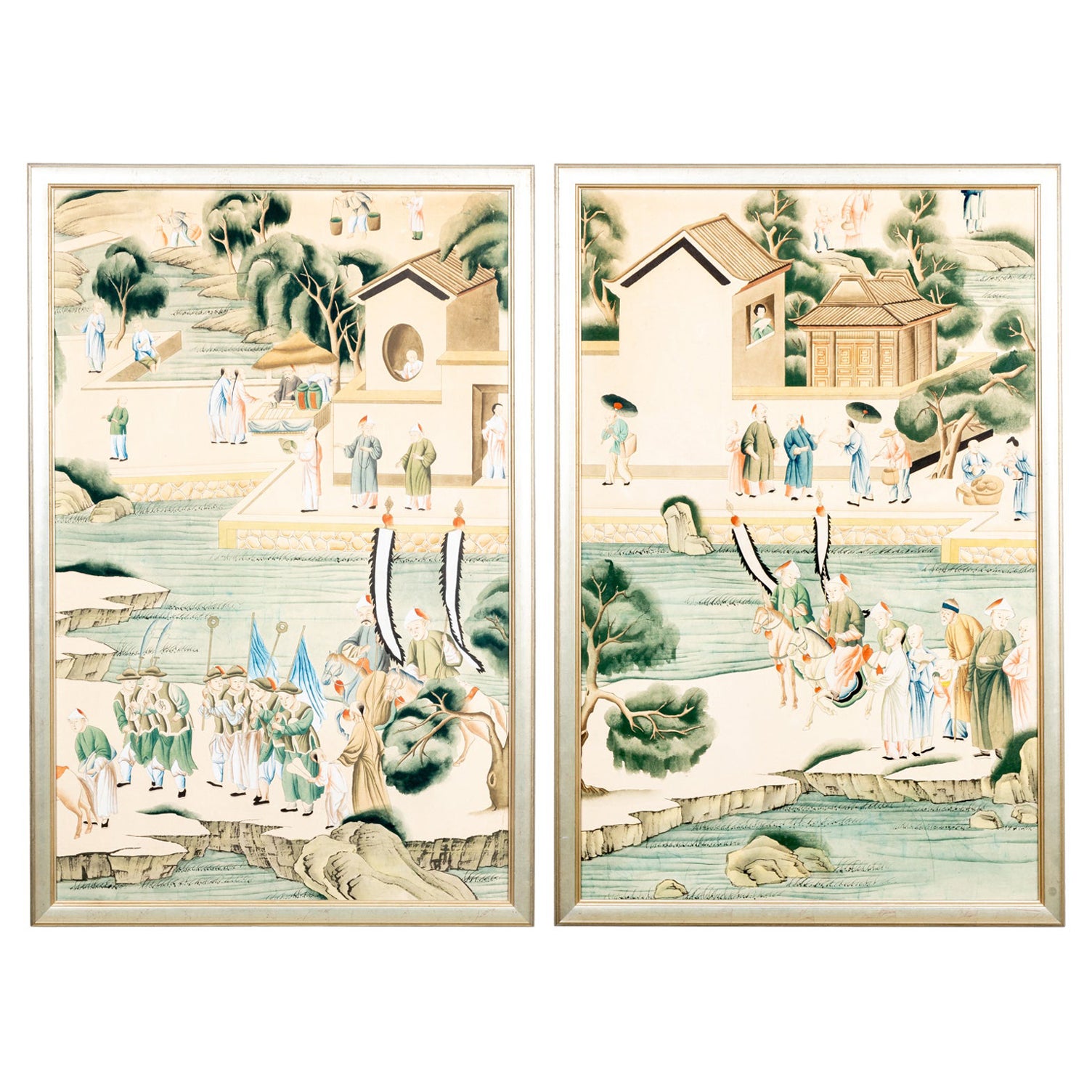 Framed Chinoiserie Wall Paper Panels