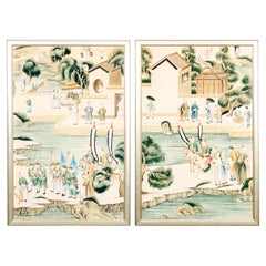 Framed Chinoiserie Wall Paper Panels