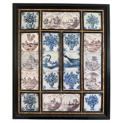 Framed Collection of 20 Antique Delft Tiles