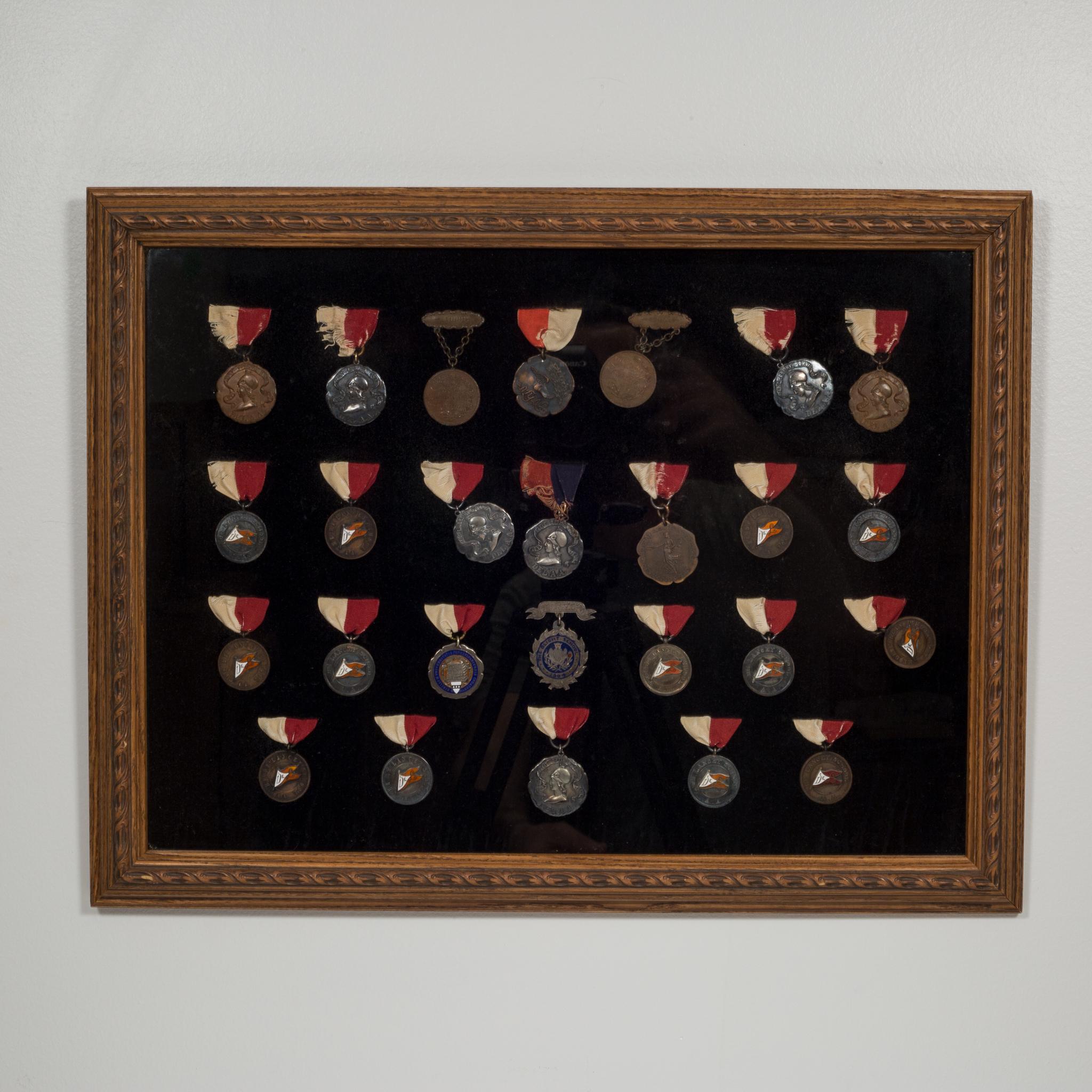 20th Century Framed Collection of Bronze and Silver De Lancey School Medallions, circa 1904