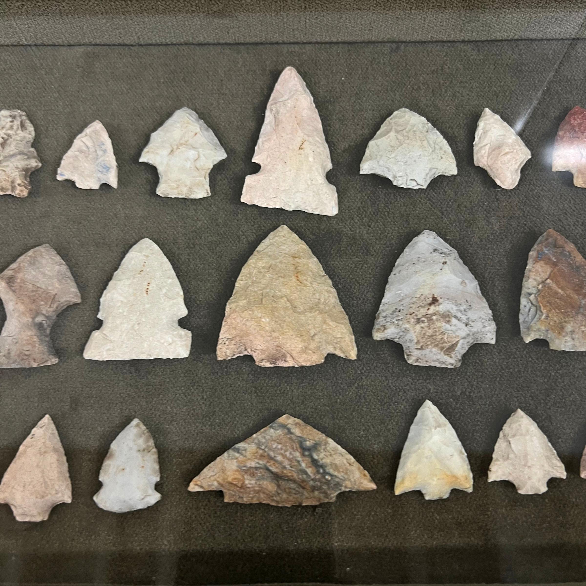 Native American Framed Collection of Forty-One Arrowheads