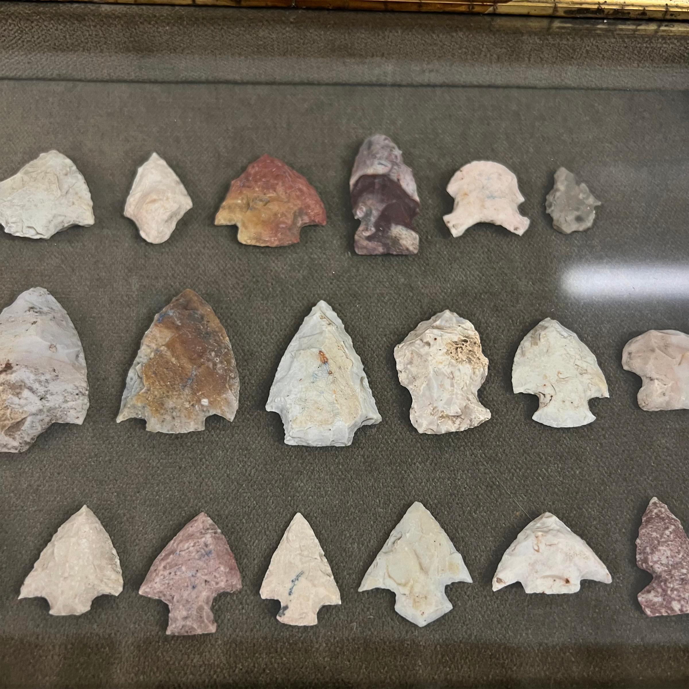 Framed Collection of Forty-One Arrowheads In Good Condition In Chicago, IL