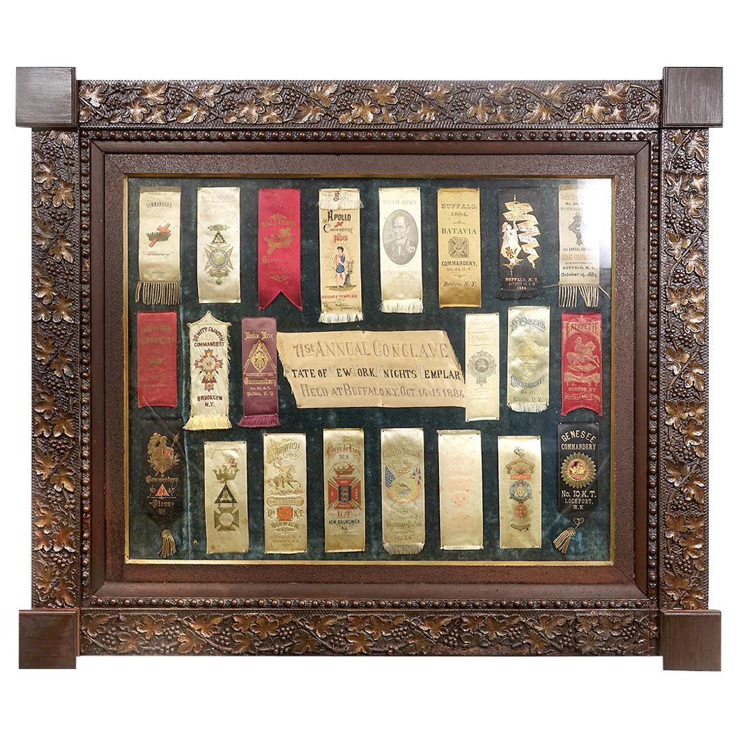 Framed Collection of Knights Templar 1884 Conclave Ribbons