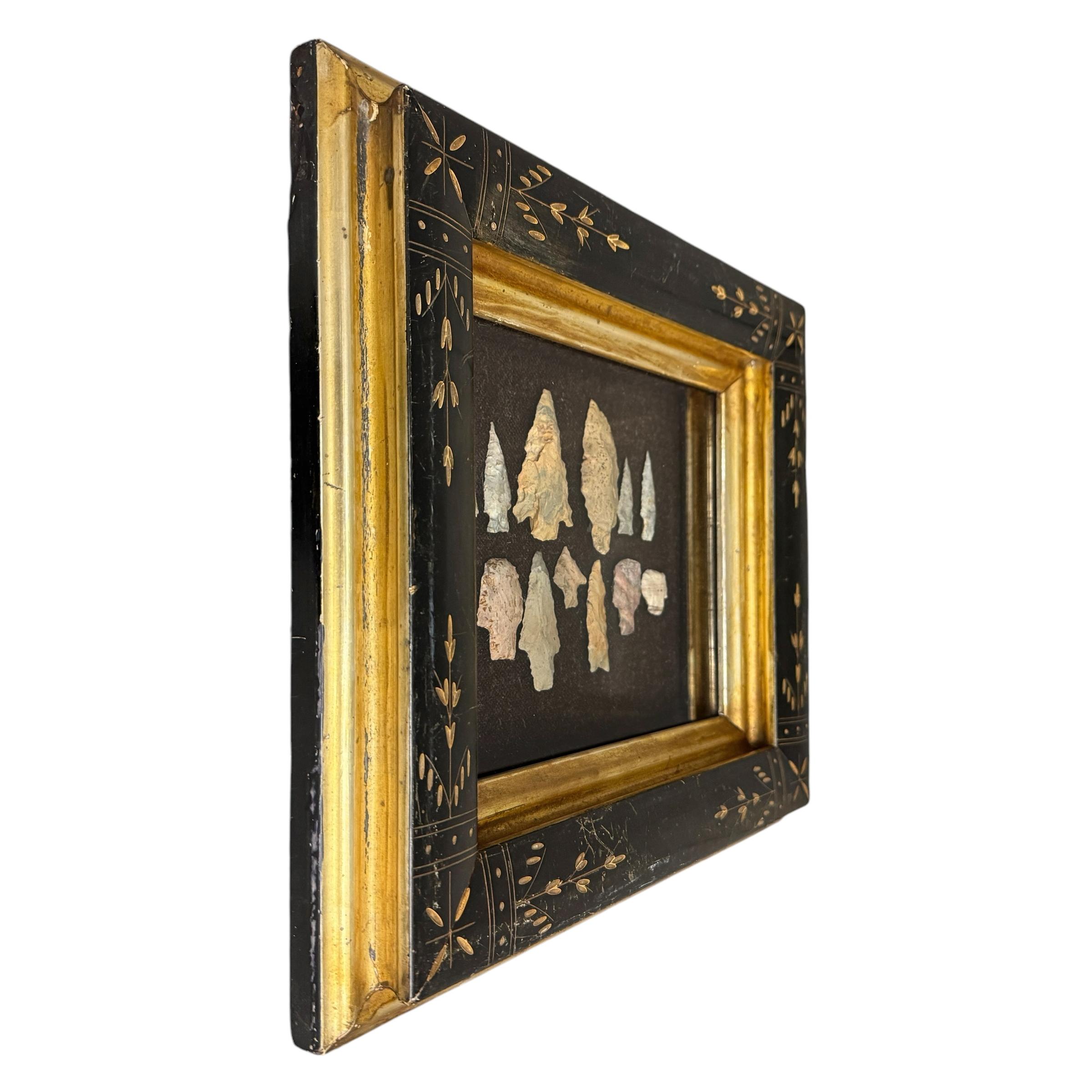 Framed Collection of Thirteen Native American Arrowheads In Good Condition In Chicago, IL