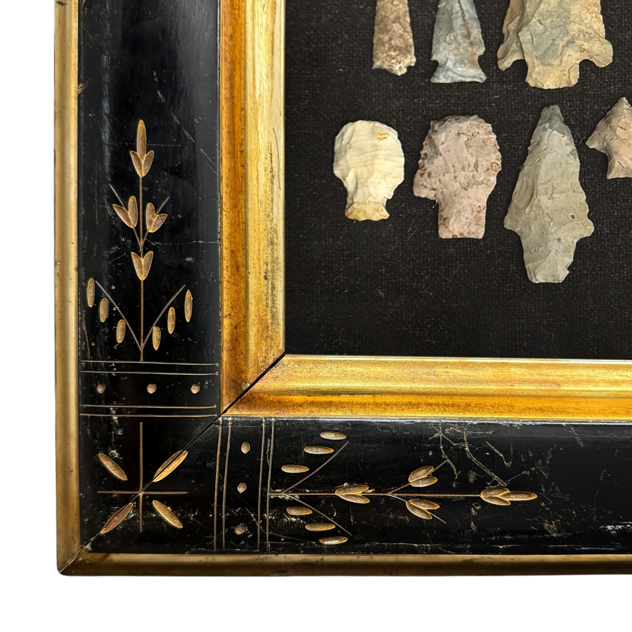 Framed Collection of Thirteen Native American Arrowheads 1