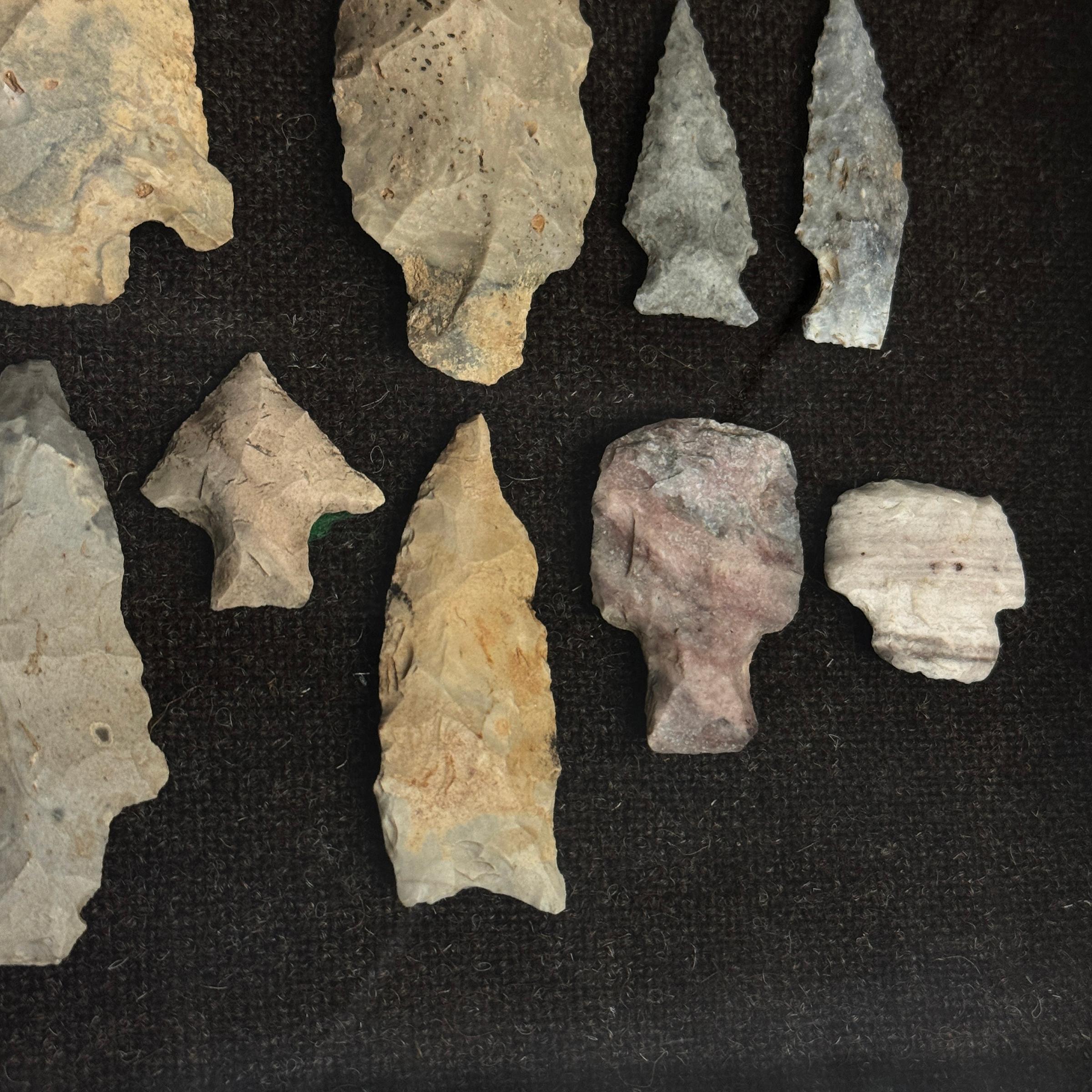 Framed Collection of Thirteen Native American Arrowheads 3