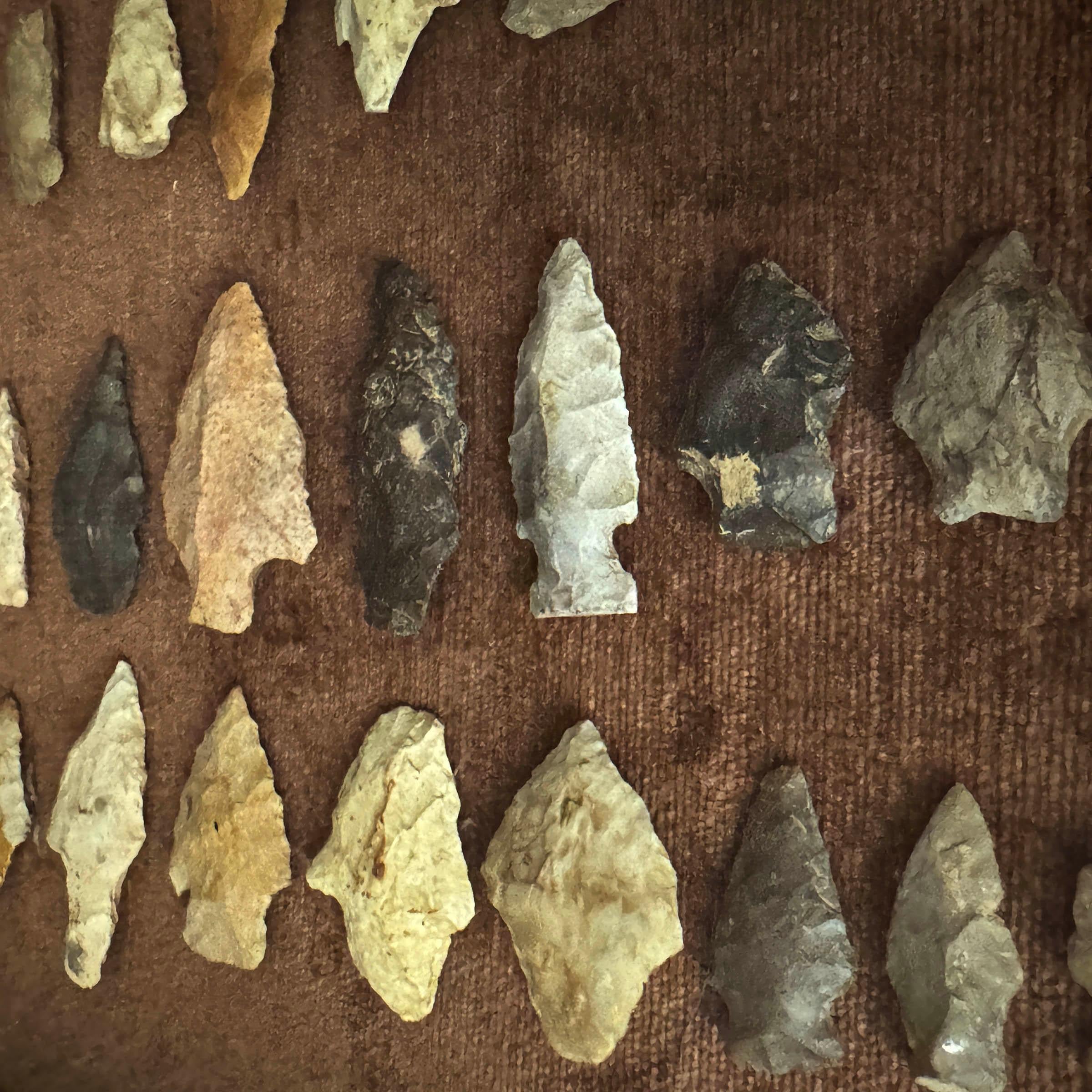 Framed Collection of Thirty-Three Native American Arrowheads For Sale 1