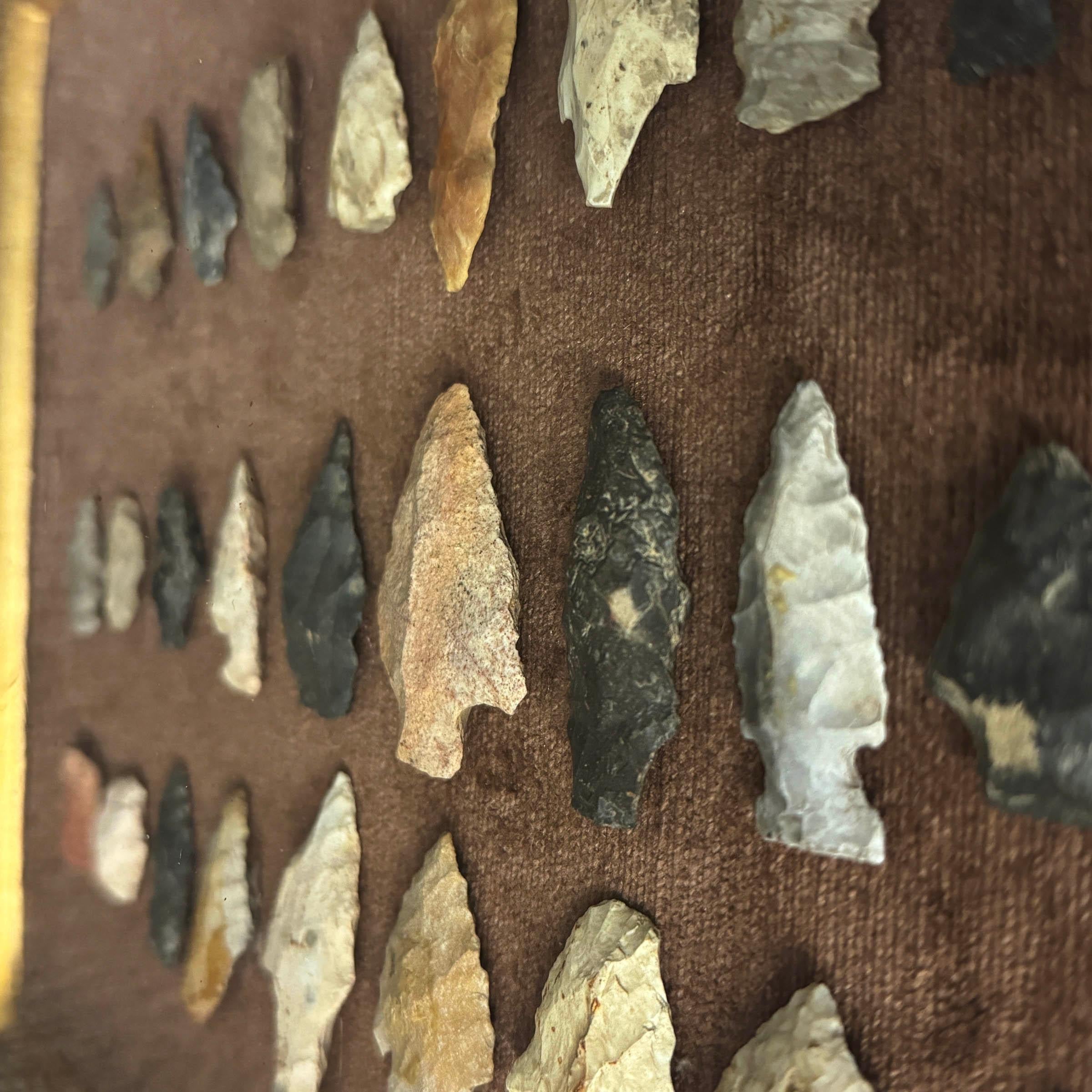 Framed Collection of Thirty-Three Native American Arrowheads For Sale 2