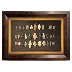 Used Framed Collection of Thirty-Three Native American Arrowheads