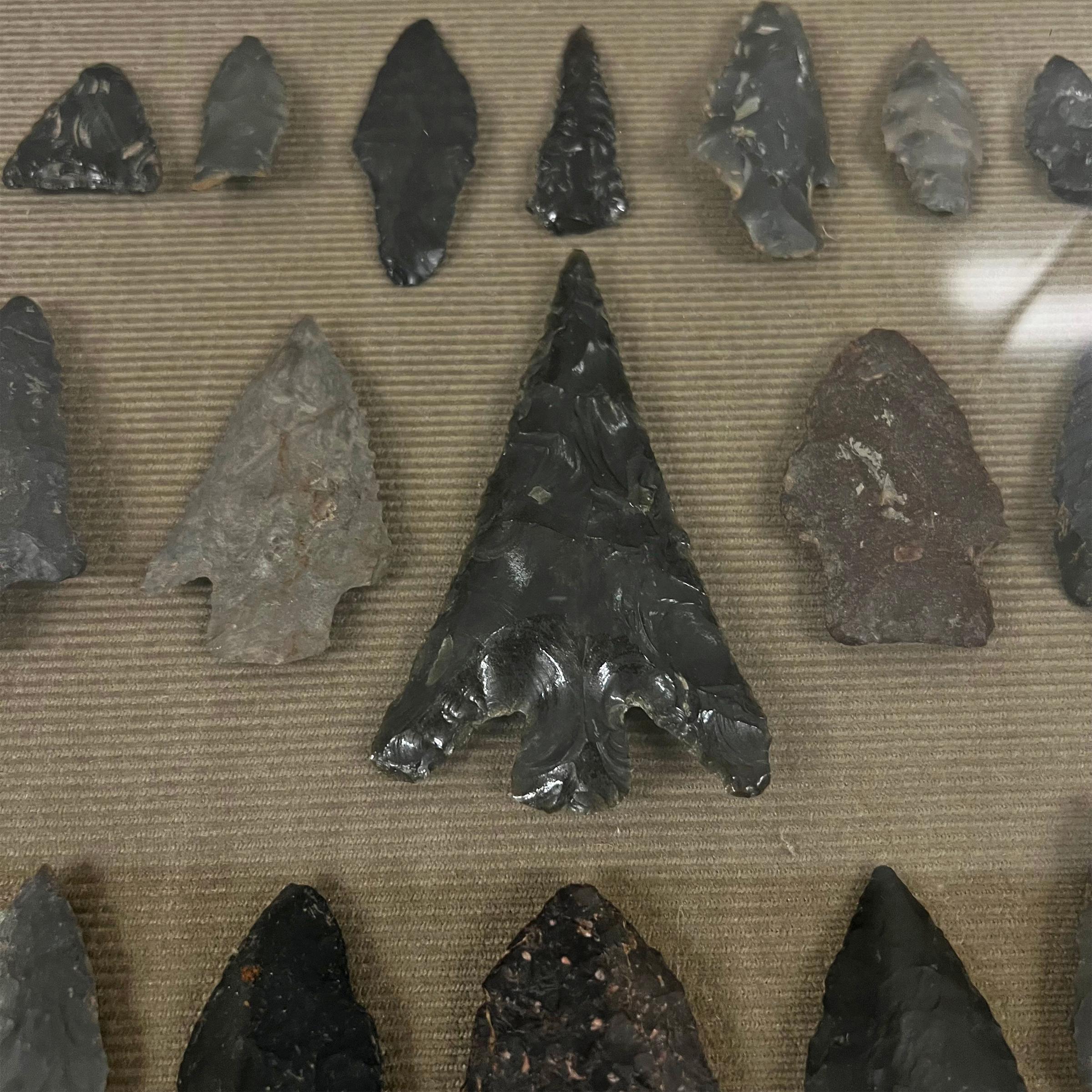 18th Century and Earlier Framed Collection of Twenty-One Arrowheads