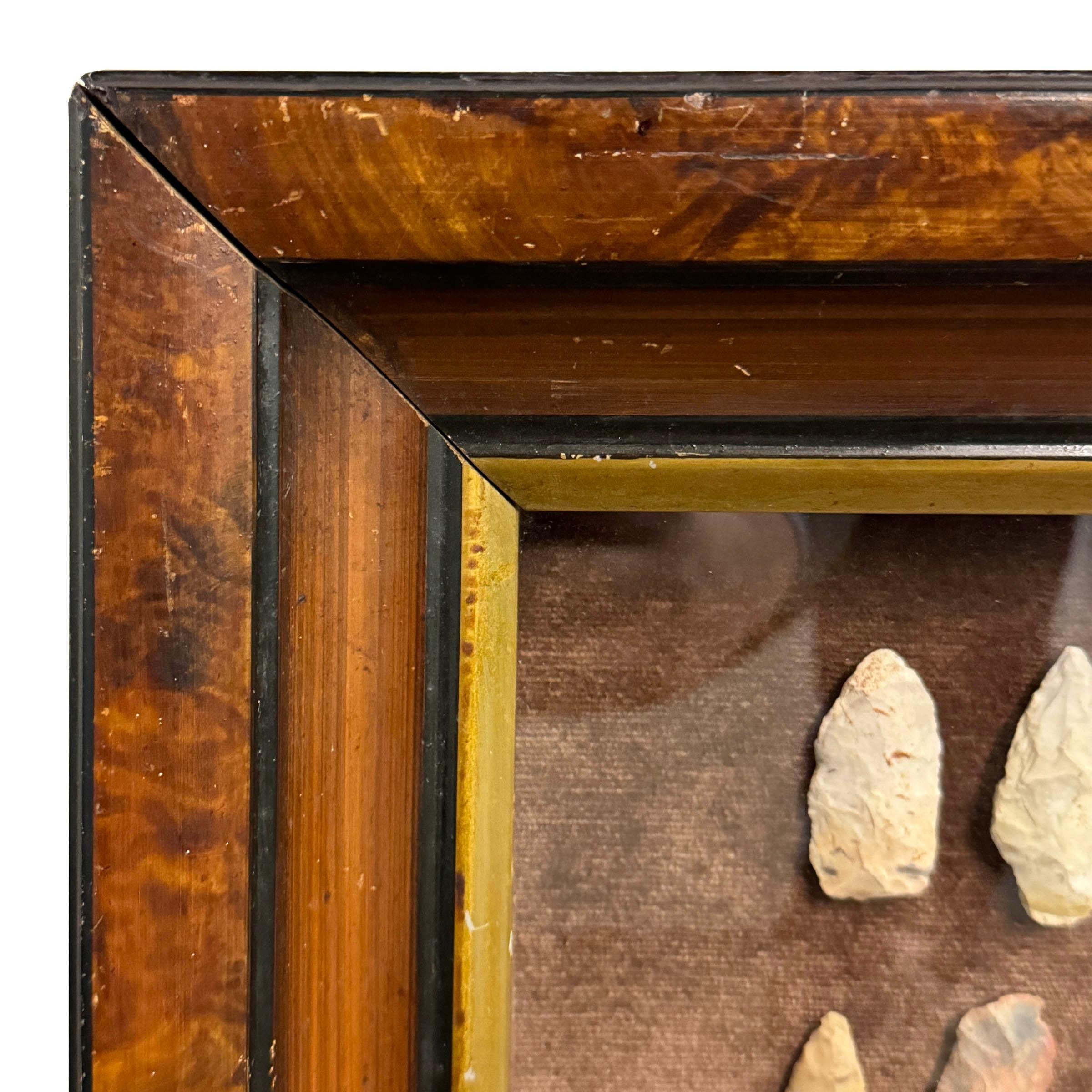 Framed Collection of Twenty-One Native American Arrowheads In Good Condition In Chicago, IL
