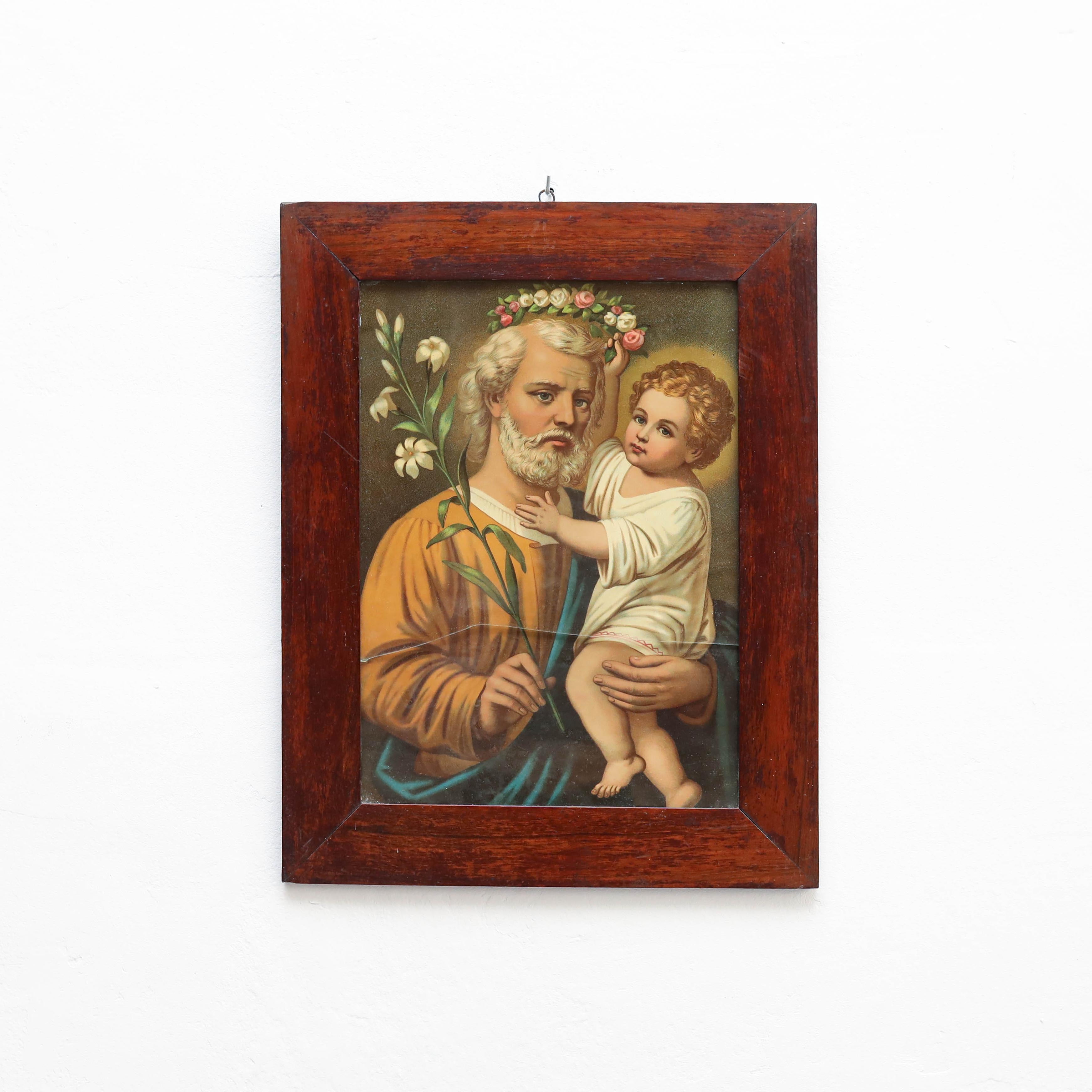 Framed print of Saint and Child.

By unknown artist, circa 1940.

In original condition, with some visible signs of previous use and age, preserving a beautiful patina.

