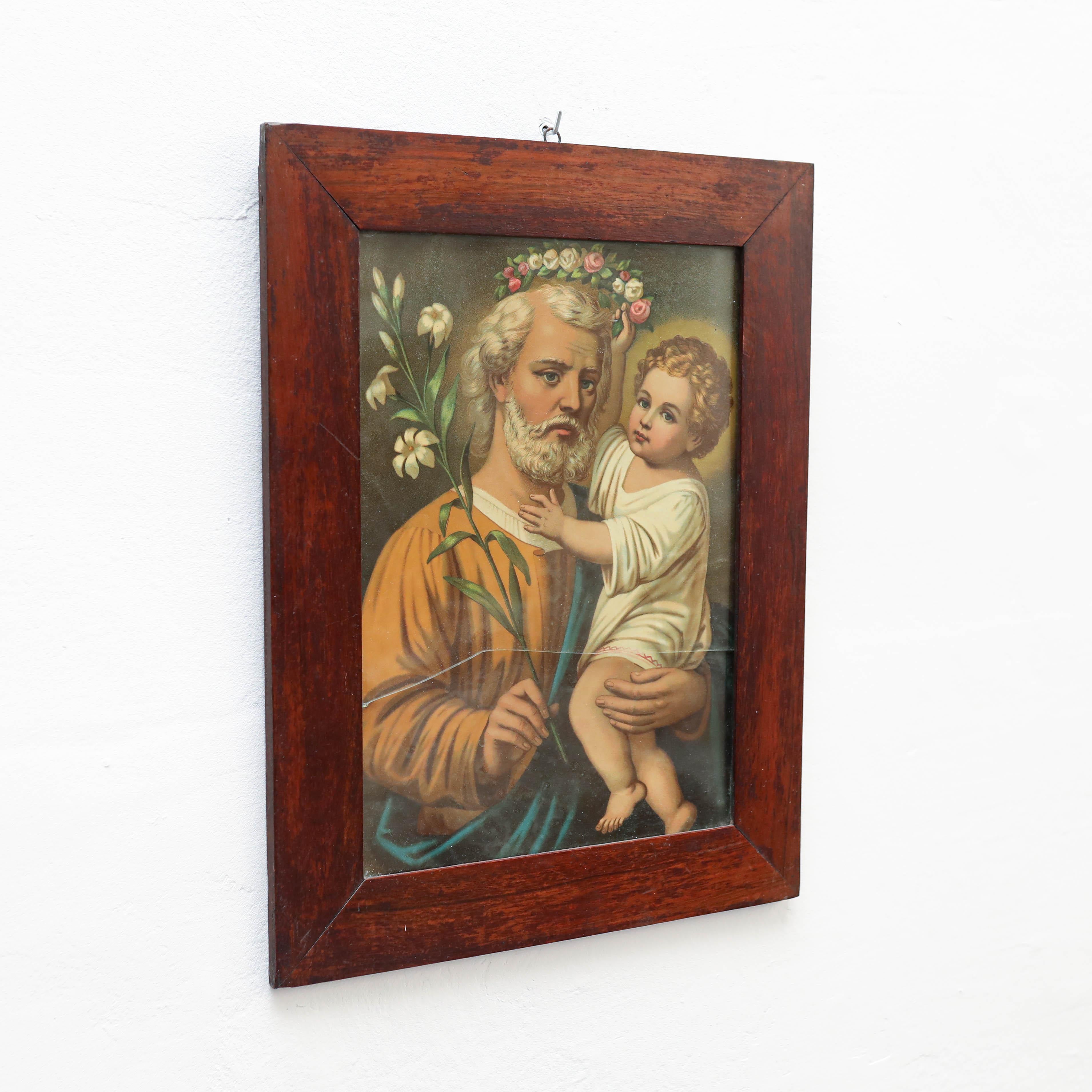 Mid-Century Modern Framed Color Print of Saint and Child, circa 1940  For Sale