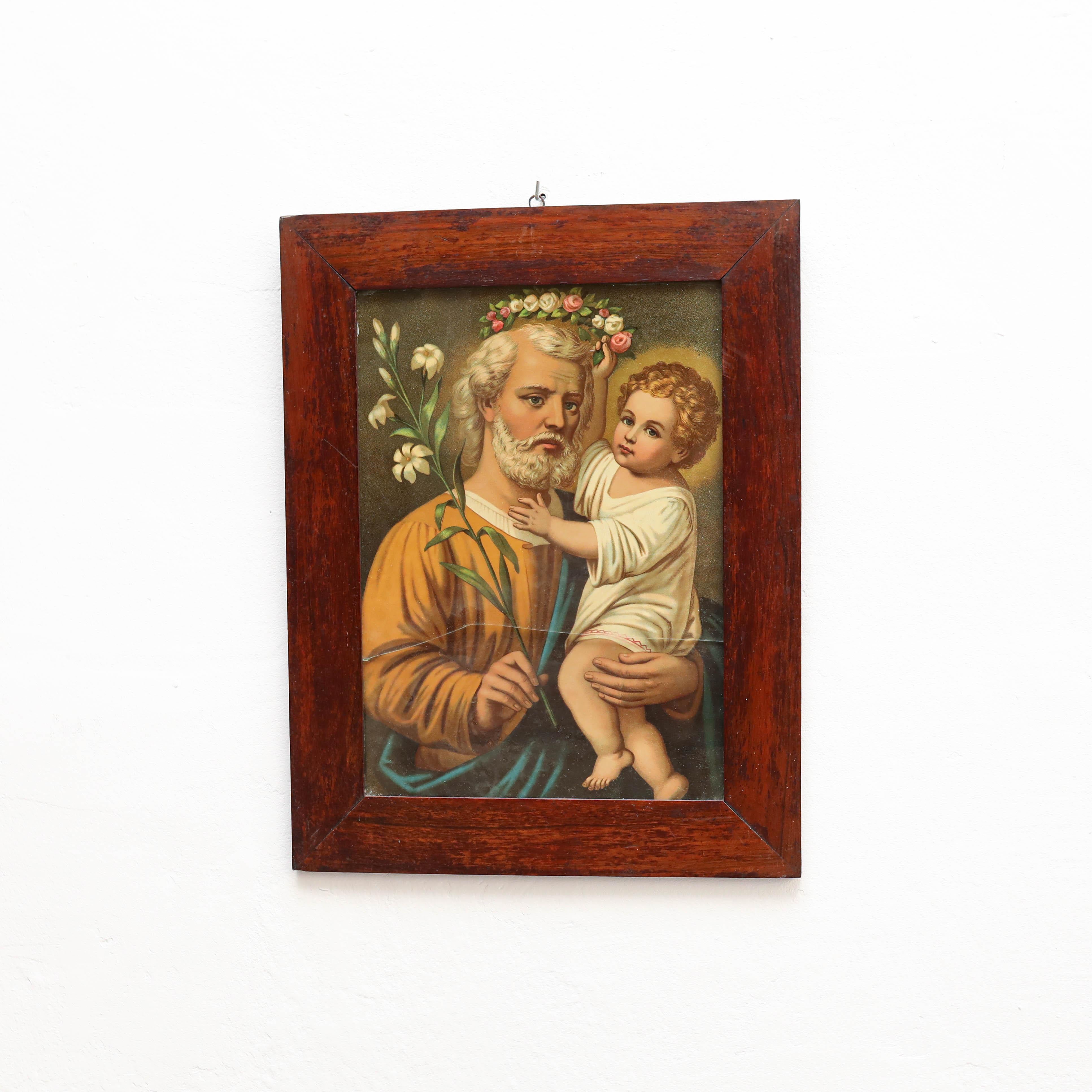 Gravure en couleur encadrée d'une sainte et d'un Child & Child, vers 1940  en vente 1