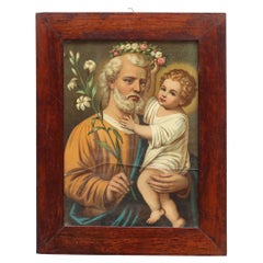 Framed Colour Print of Saint and Child, circa 1940 