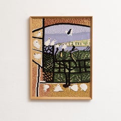 Framed Color Textile Wall Tapestry After Pablo Picasso - "Los Pichones", 1980s