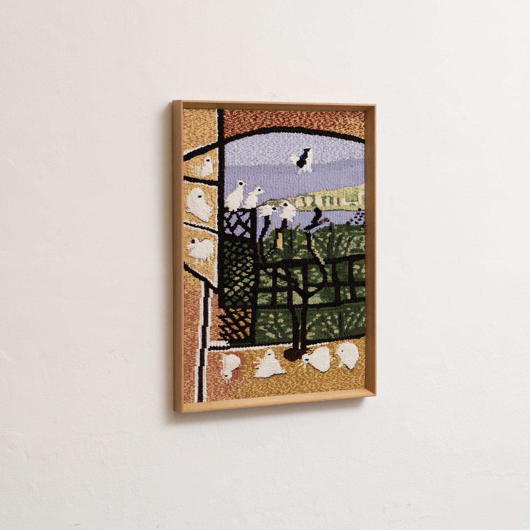Mid-Century Modern Framed Color Textile Wall Tapestry After Pablo Picasso - 