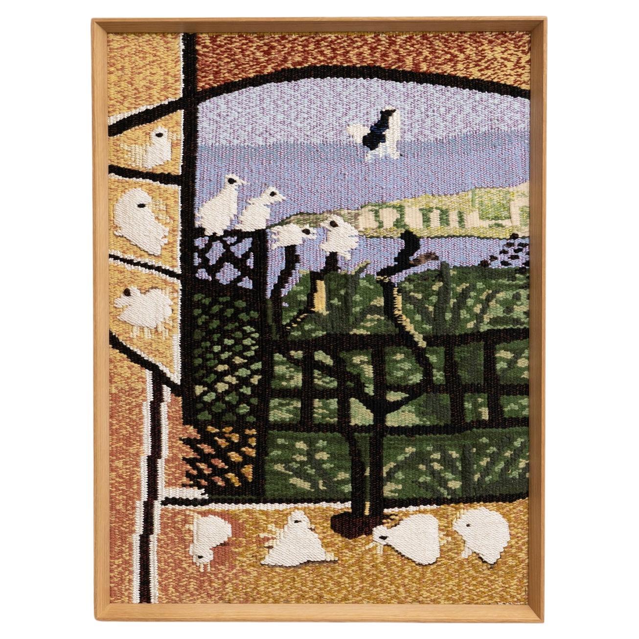Tapiz de pared textil en color enmarcado (after) Pablo Picasso - "Los Pichones", años 80