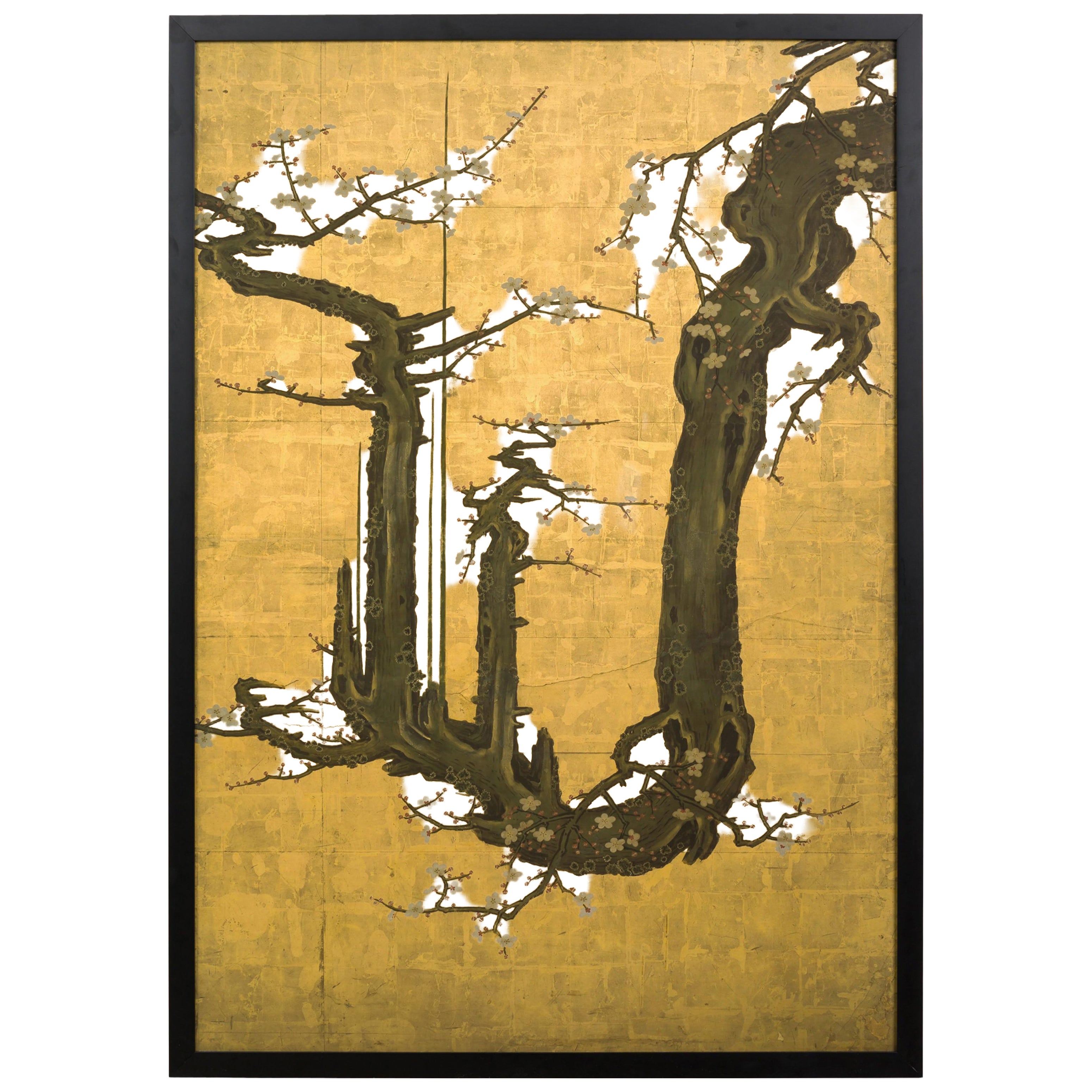 Framed Contemporary Japanese Print Landscape Depicting a Flowering Cherry Tree For Sale