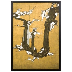 Framed Contemporary Japanese Print Landscape Depicting a Flowering Cherry Tree