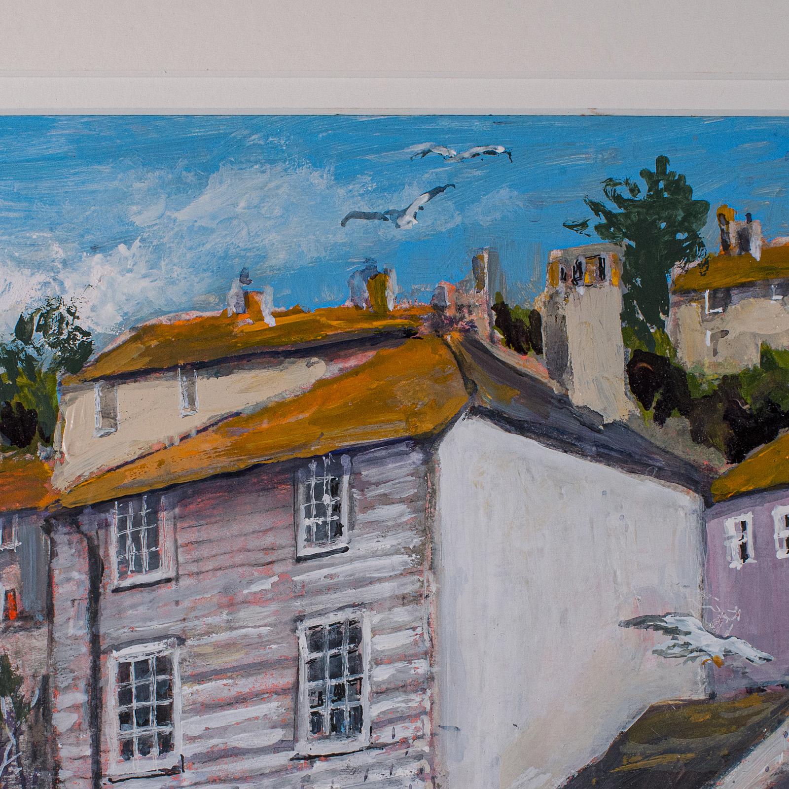 XXIe siècle et contemporain Peinture de paysage contemporaine encadrée, anglaise, acrylique, art, tableau, Cornouailles en vente