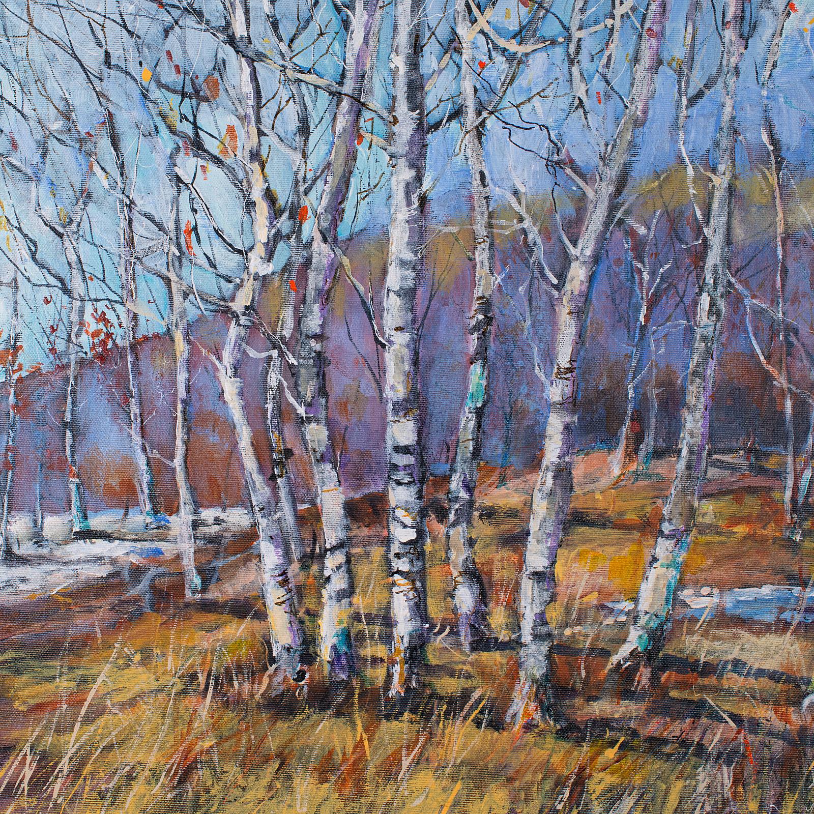 Britannico Quadro di paesaggio contemporaneo incorniciato, inglese, olio, arte, immagine, bosco in vendita