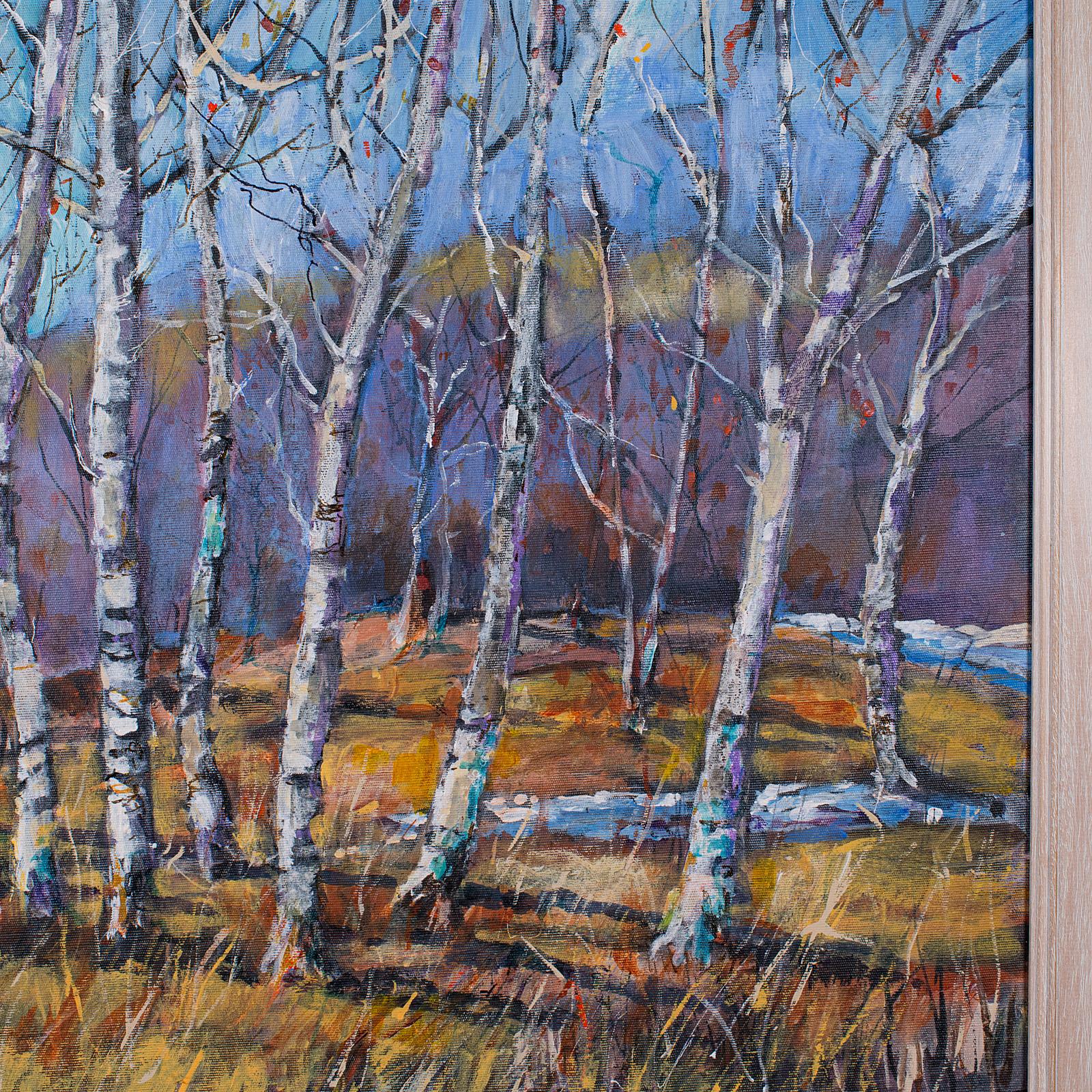 Quadro di paesaggio contemporaneo incorniciato, inglese, olio, arte, immagine, bosco In condizioni buone in vendita a Hele, Devon, GB