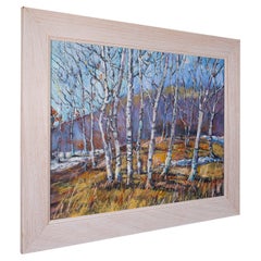 Quadro di paesaggio contemporaneo incorniciato, inglese, olio, arte, immagine, bosco