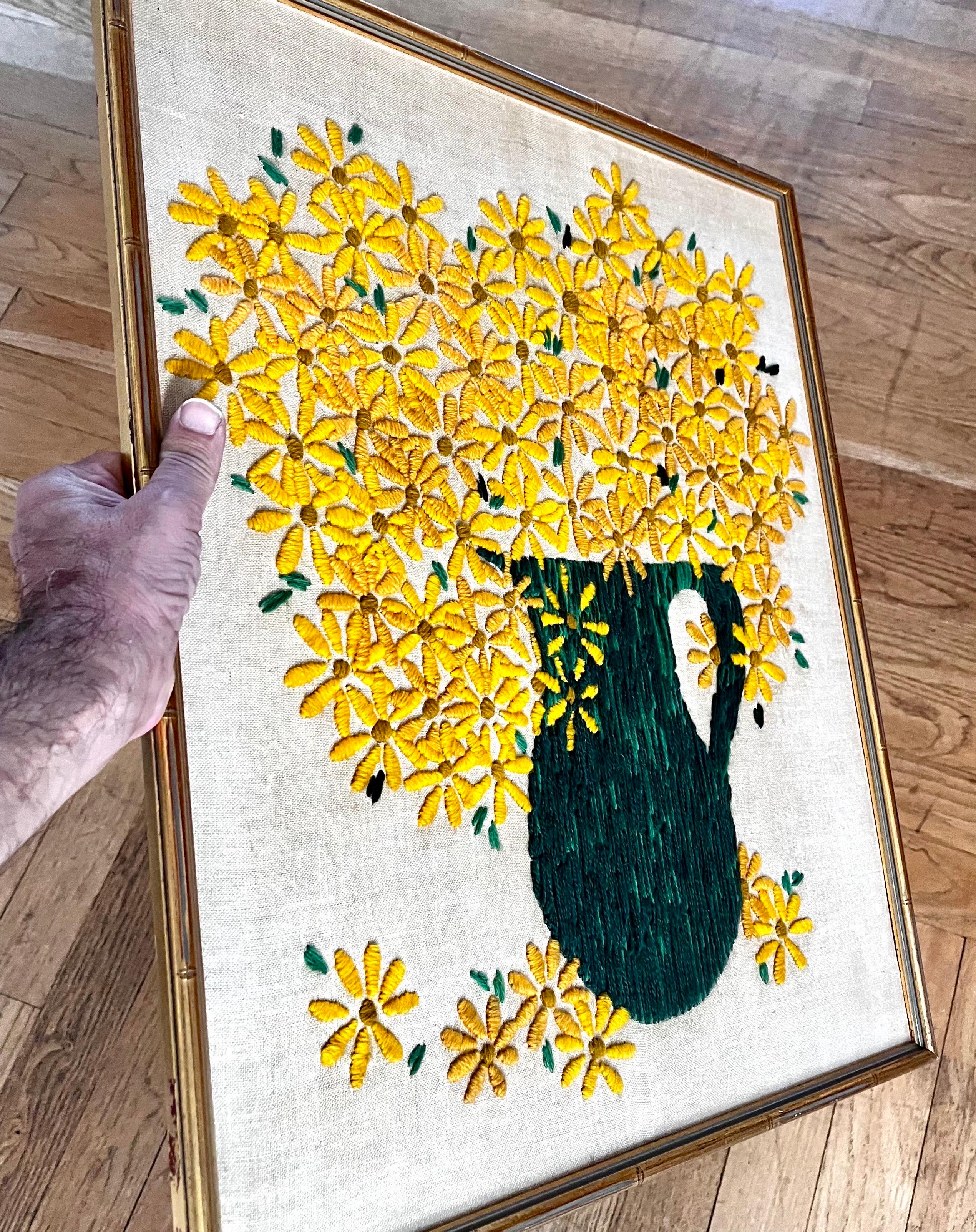 Gerahmte Crewel-Stickerei 