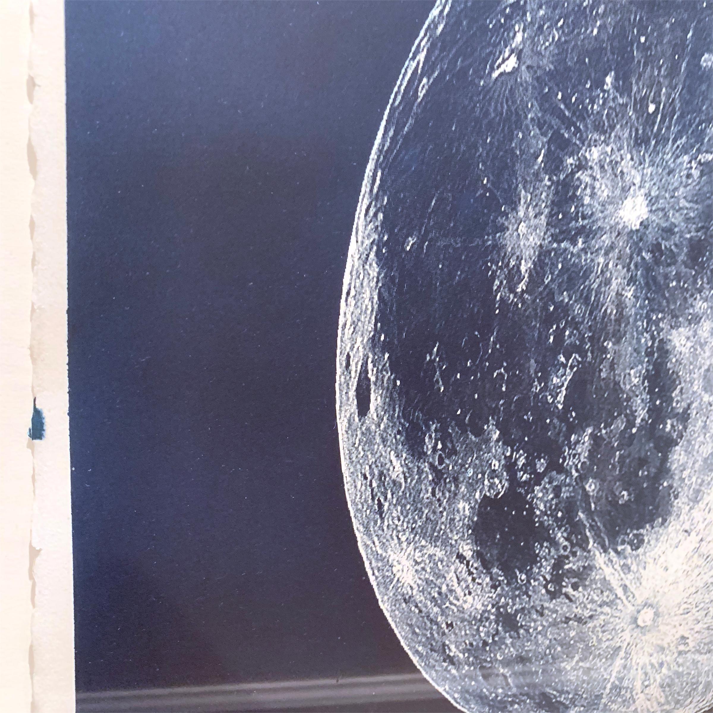 Contemporary Framed Cyanotype of the Near Side of the Moon
