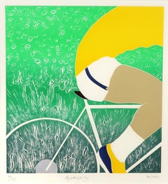 Framed "Cycling By" Thom De Jong Serigraph
