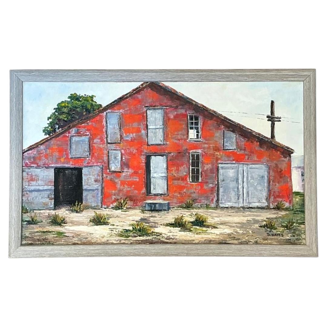 Framed D. Hayes Barn Landscape Painting For Sale